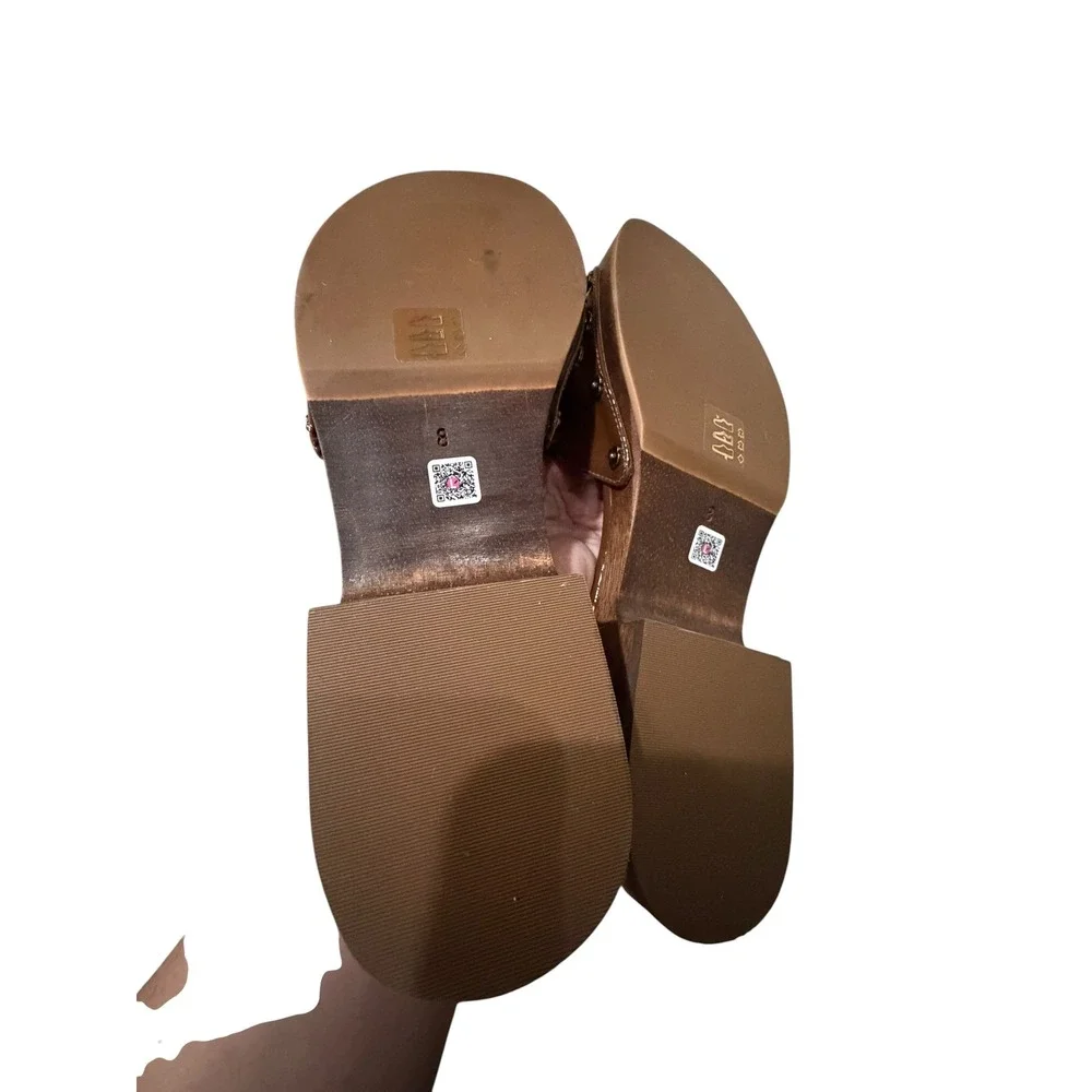 Larroude 8 Miso Platform Slides Caramel Patent Leather Brown Slide Sandal